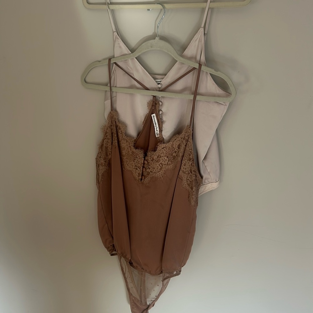 Abercrombie & Fitch Satin Cami Bodysuits - set of 2 - size L